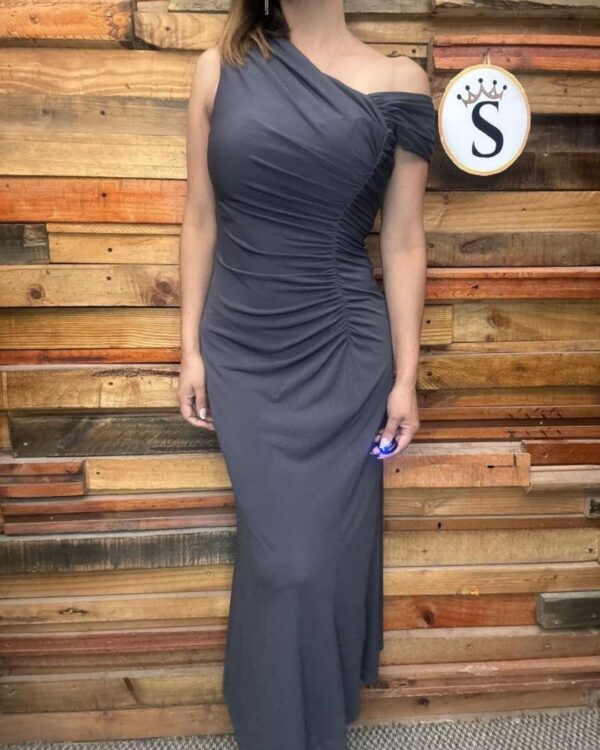 Vestido Largo Drapeado Asimétrico