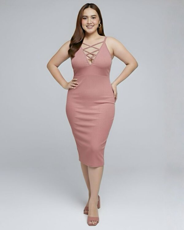 Vestido Midi Ajustado con Escote Cruzado (Ribete)