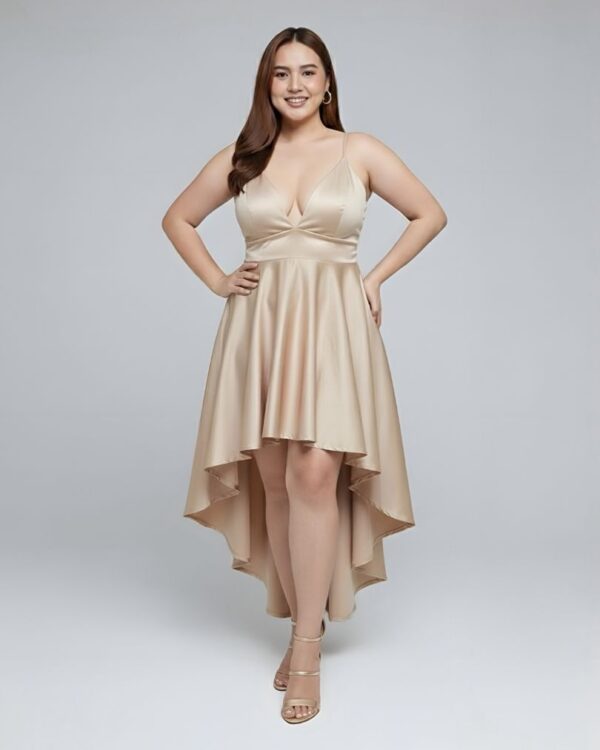 Vestido de Fiesta Satén High-Low Color Champaña