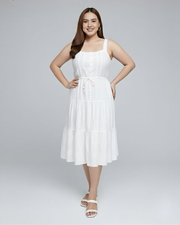 Vestido Midi Blanco de Tirantes con Detalles Boho